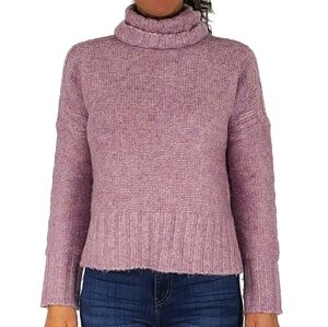 Marled Turtleneck Wool Mix Long Sleeve Sweater Size X Small Purple Lilac